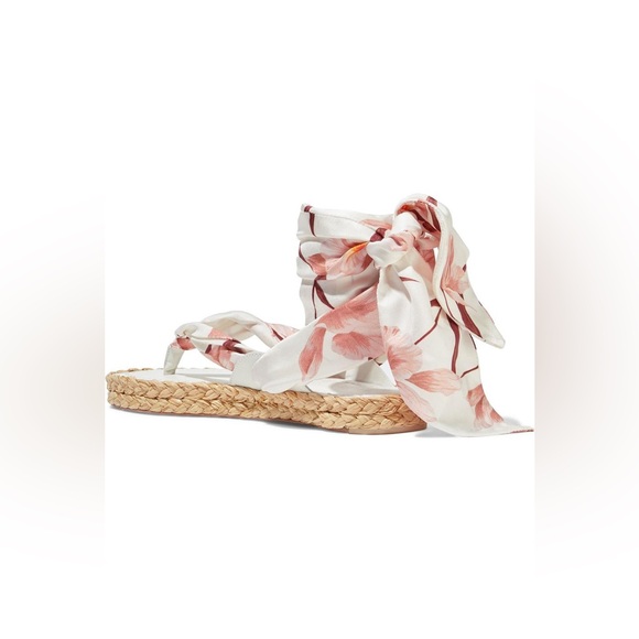 Zimmerman White Scarf Tie Leather-trimmed Printed Silk-twill Espadrille Sandals - Picture 2 of 5